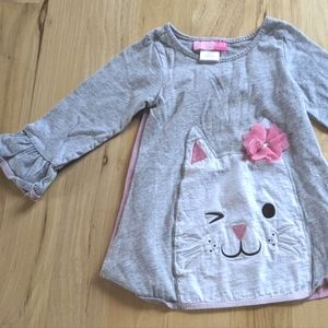 Good Lad Pink, White, and Grey Size 3 Cat 😻 & Flower🌷Blouse with Gauzy Back